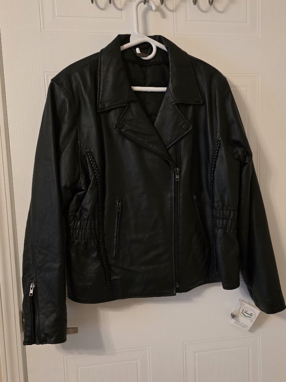 Black Leather Biker Jacket NWT Size 2XL